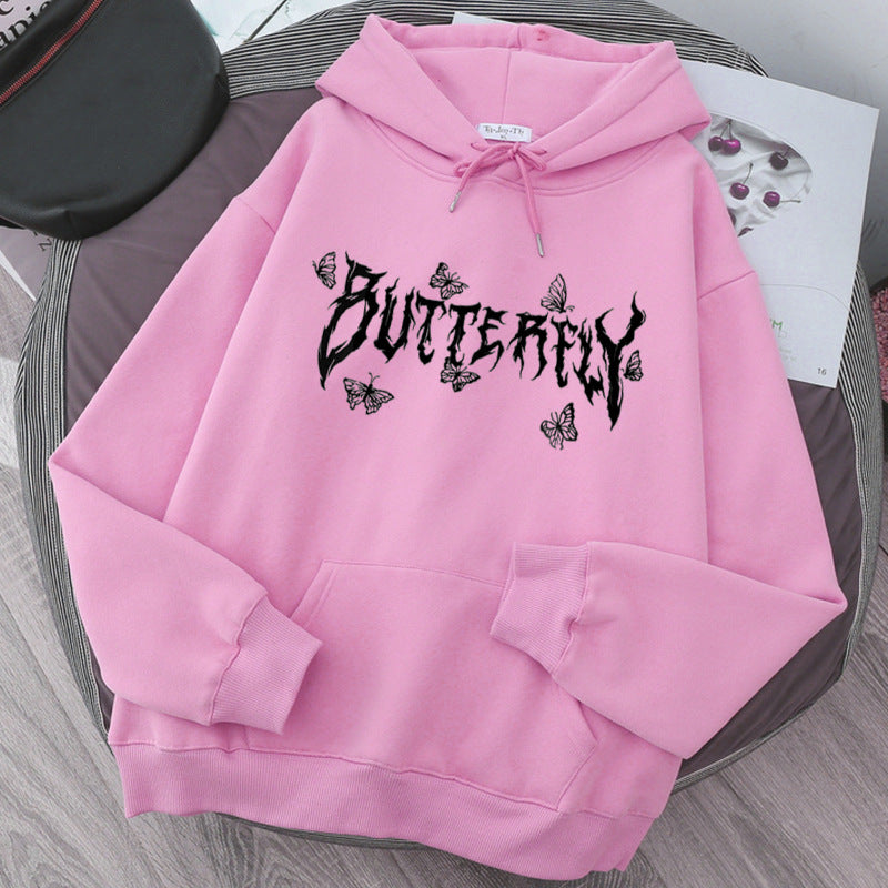 Sweat-shirt ample unisexe papillon lettre gothique en mélange de polyester et coton