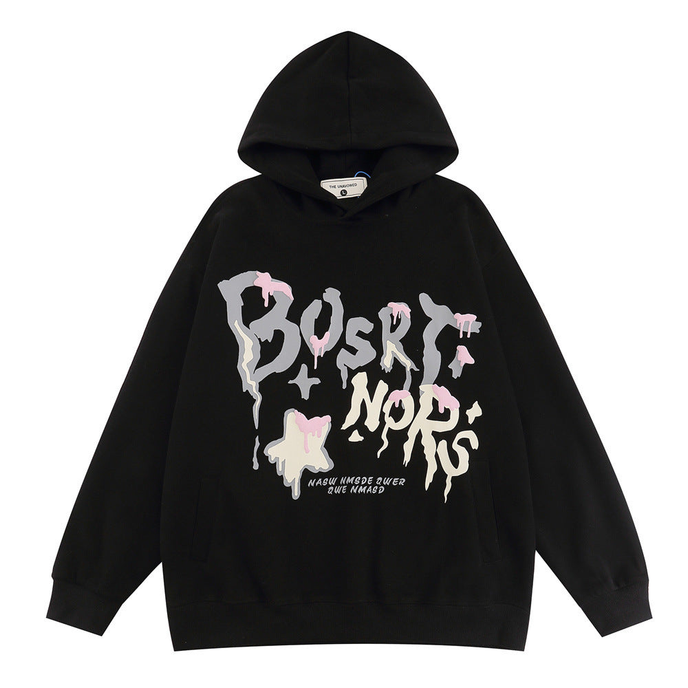 Sweat à Capuche en Coton avec Lettres Graffiti et Imprimé en Relief pour Homme, Coloris Noir, Rouge Rosé, Kaki