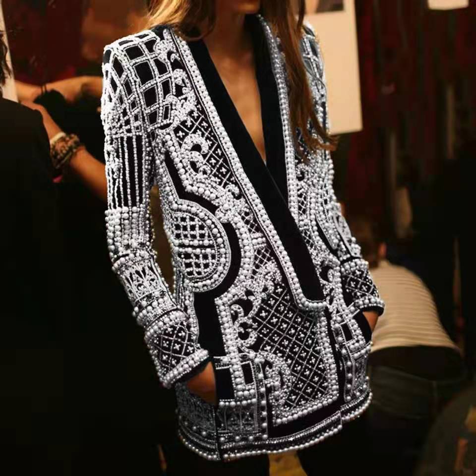 Women's Padded Suit Jacket with Bubble Bead Printing