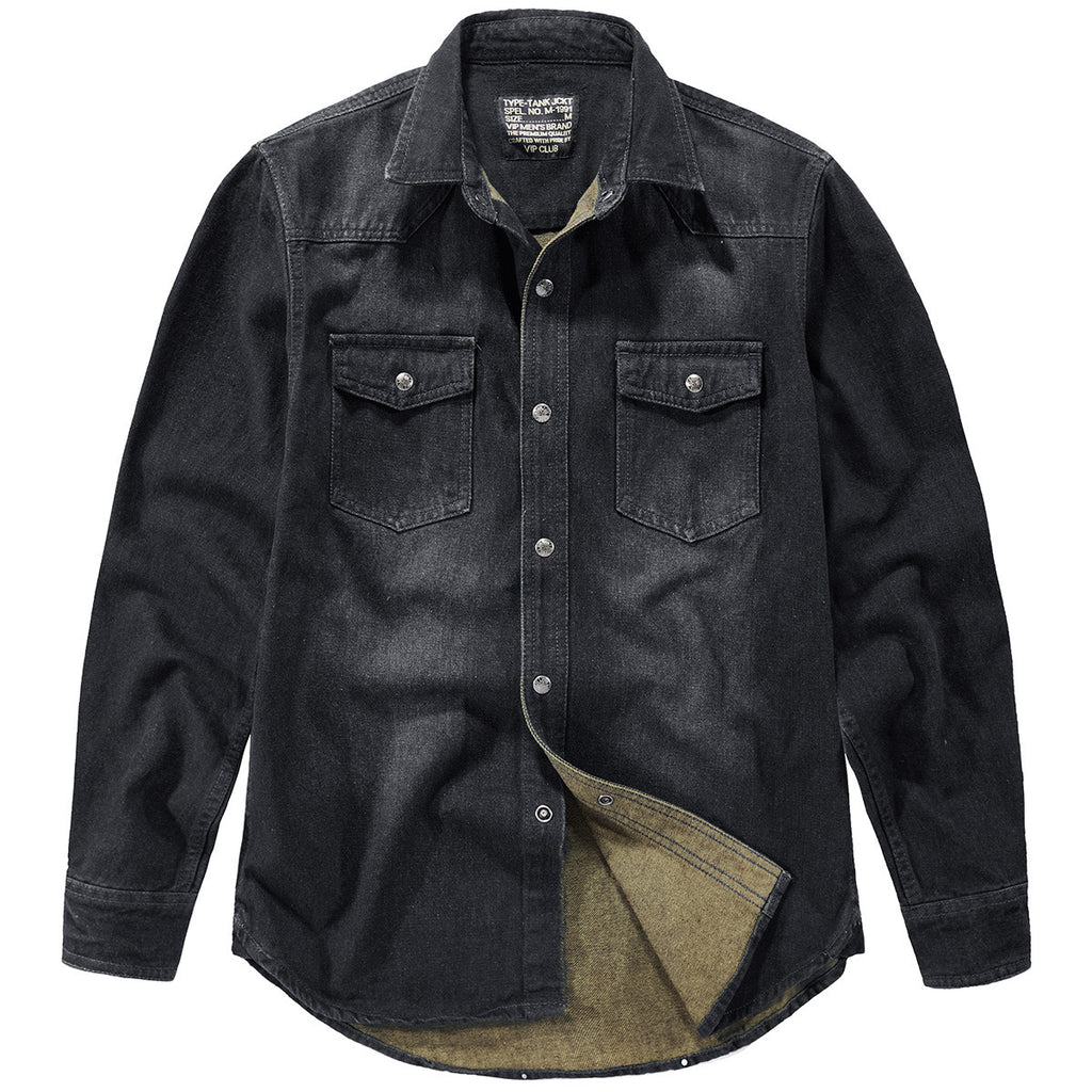 Men's Slim Fit Long Sleeve Cotton Denim Shirt