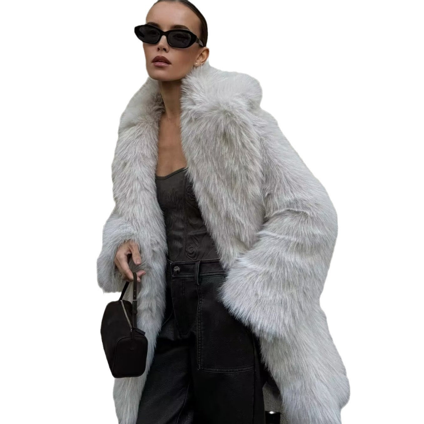 Women’s Thick Artificial Fur Warm Coat with Fur Collar