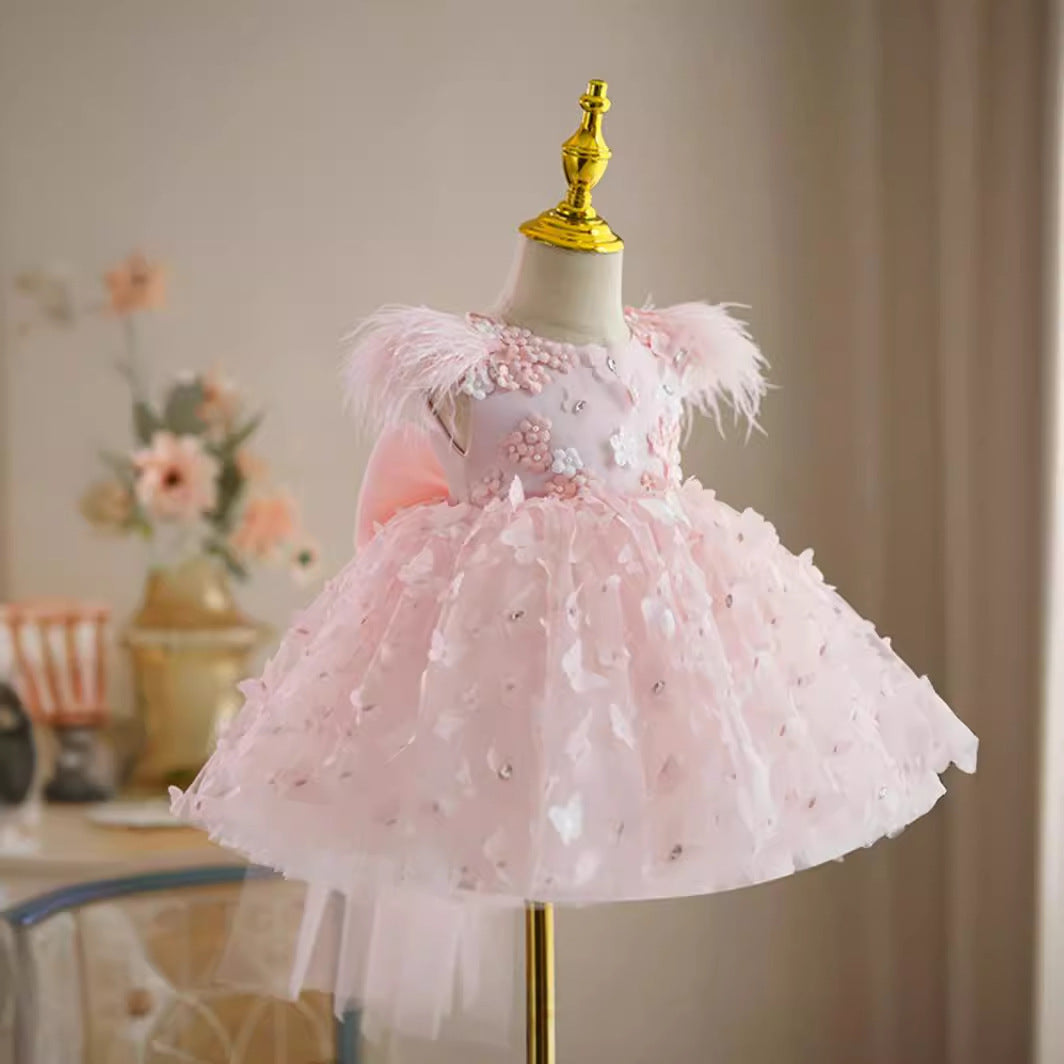 Girls Pink Princess Dress High-End Fashion Polyester Fiber