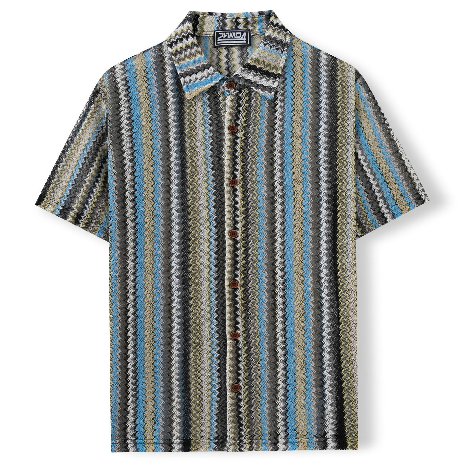 Cardigan d'été ethnique rayé en polyester pour homme, tailles M à 3XL