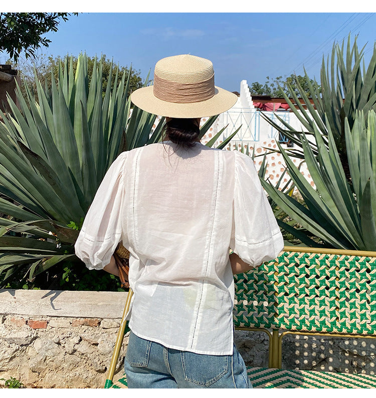 French Style Design White Shirt Vacation Style