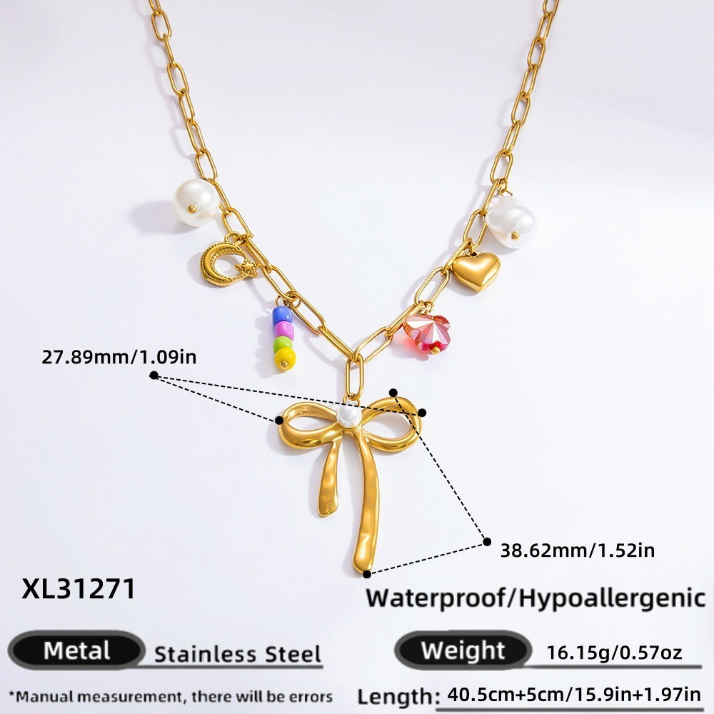 Collier de perles fait main en acier inoxydable 18 carats pour femme