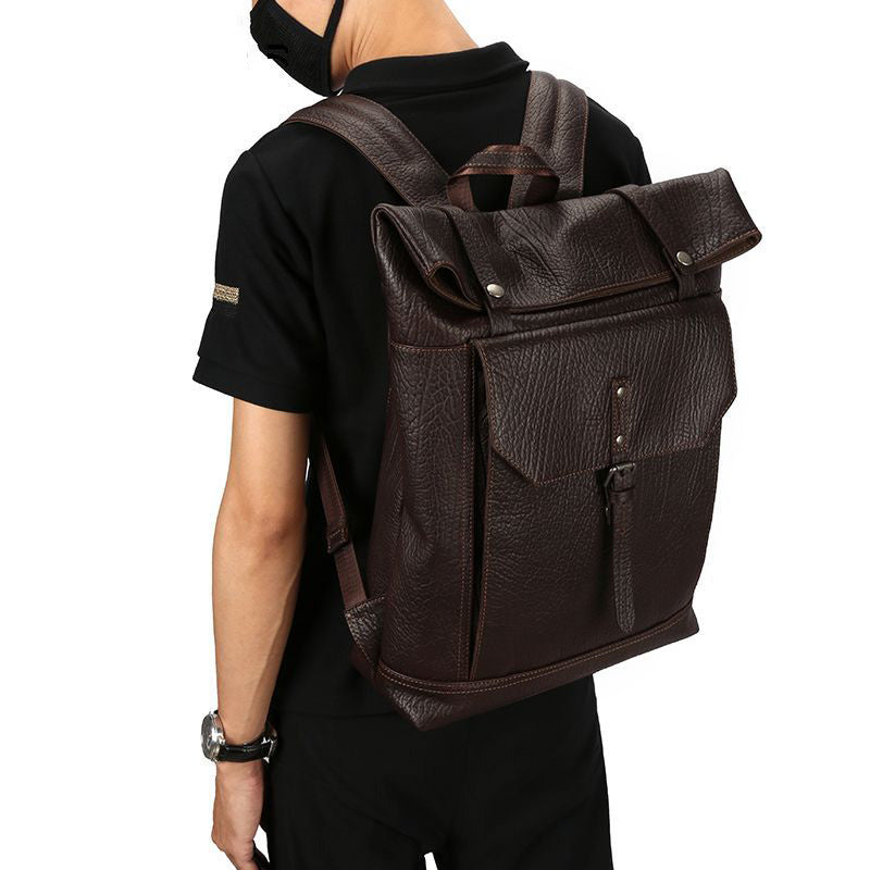 Men's Large Capacity Leather Shoulder Backpack