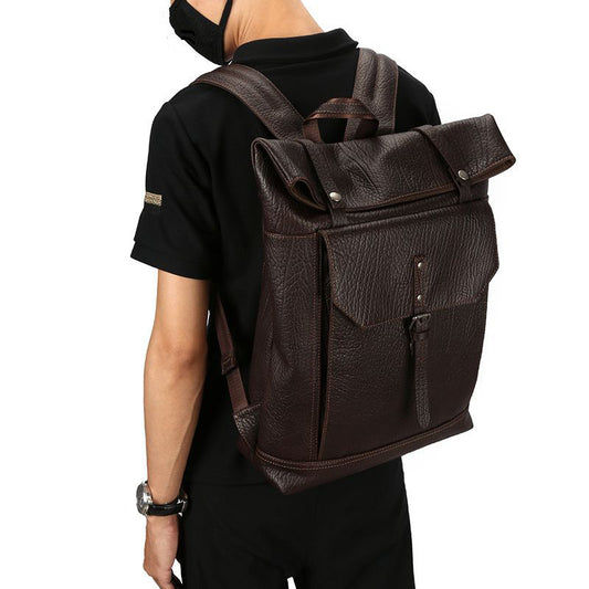 Men's Fashion Leather Large Capacity Shoulder Backpack