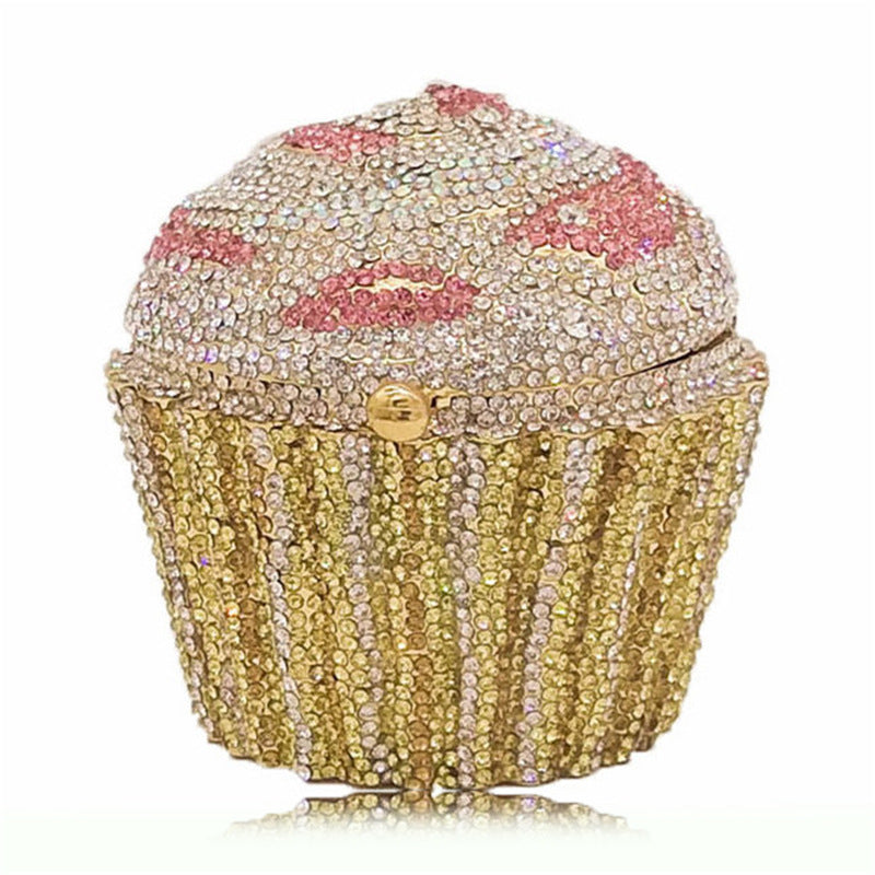 Pochette en Métal avec Diamants Entiers, Motif Petit Gâteau Glacé, pour Femmes