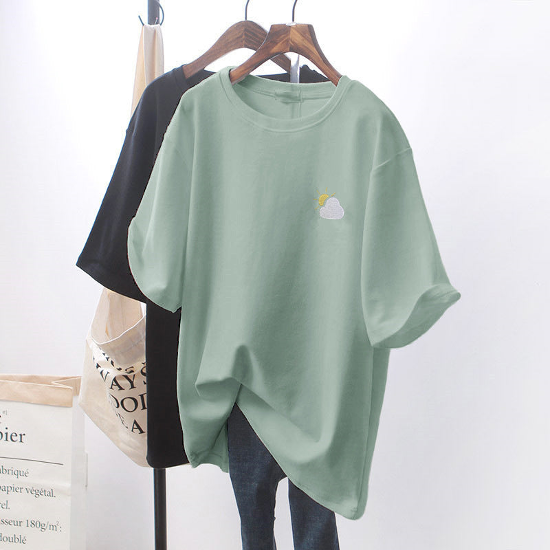 Design Sense Chic White Loose Short-Sleeve T-Shirt for Women
