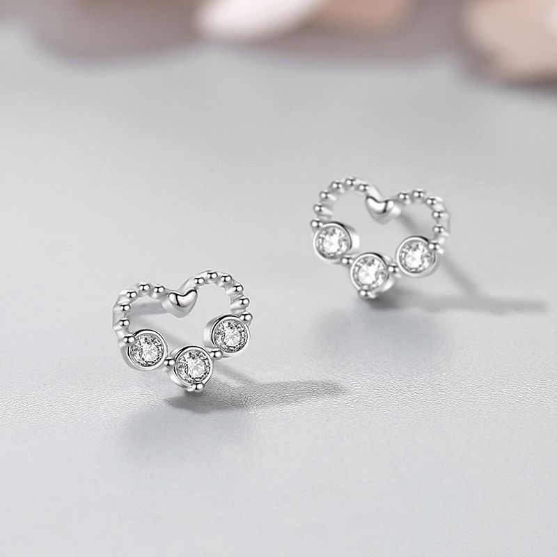 S925 Silver Diamond Small Love Stud Earrings