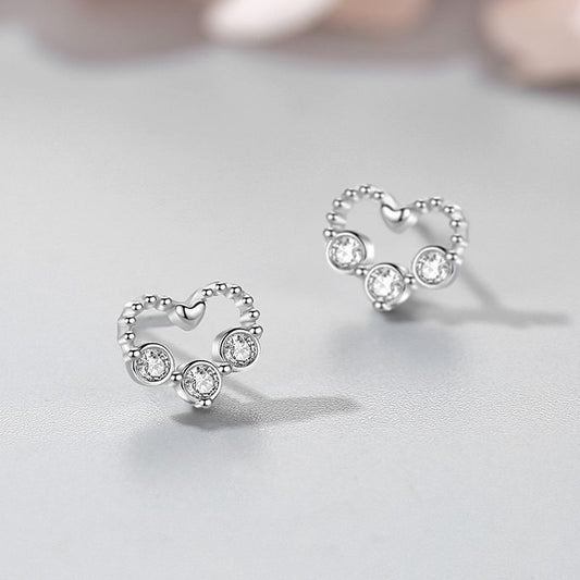S925 Silver Diamond Small Love Stud Earrings