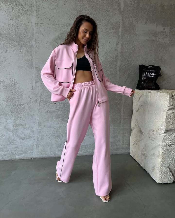Street-Style Half-Zip Casual Sportswear Set with Patchwork