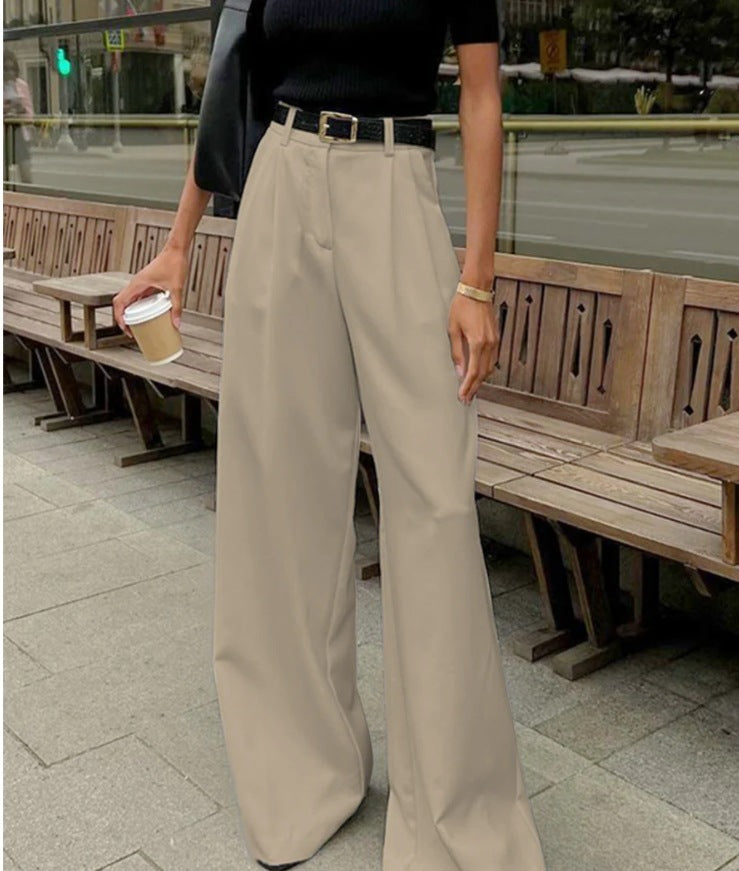 White High-Waist Straight-Leg Casual Pants