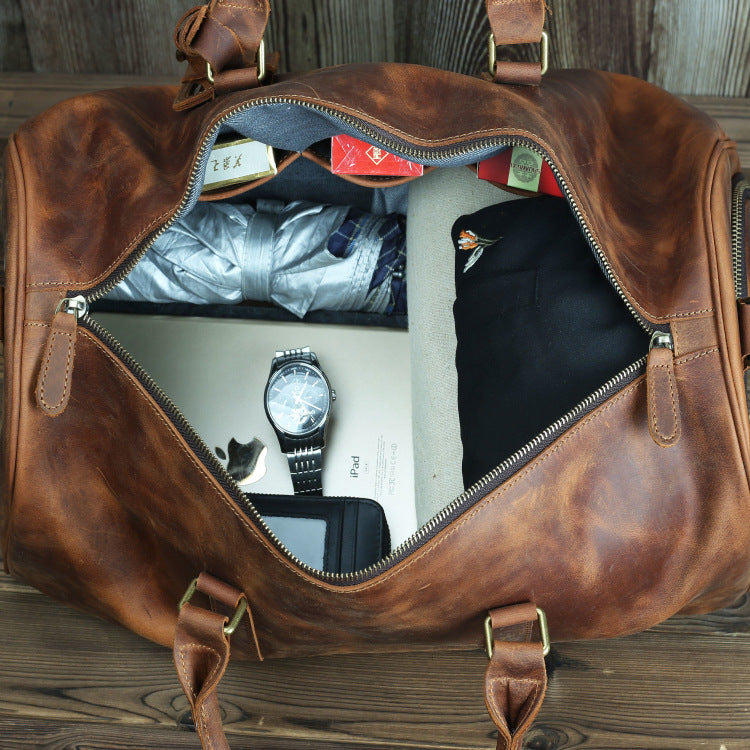 Sac de Voyage Homme Vintage en Cuir Crazy Horse Grande Capacité 50cm