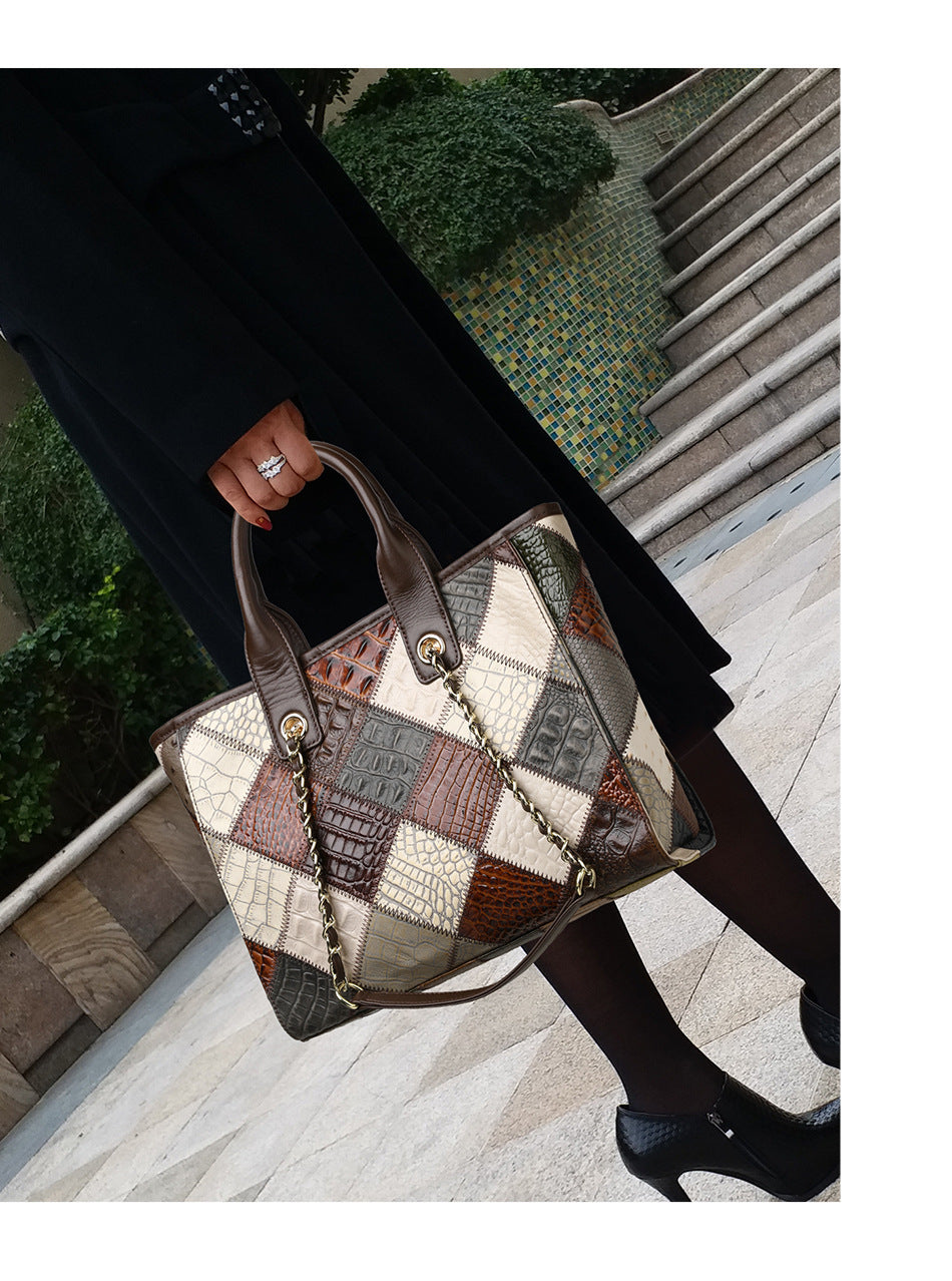 Sac à main pour femme en cuir véritable de luxe léger à carreaux de haute qualité avec contraste de couleurs