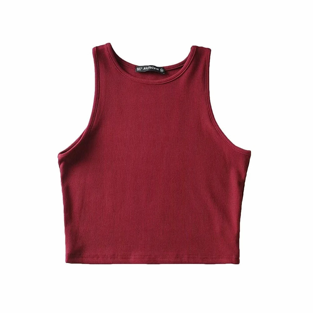 Women's Solid Color Cotton Fitness Jersey Tank Top