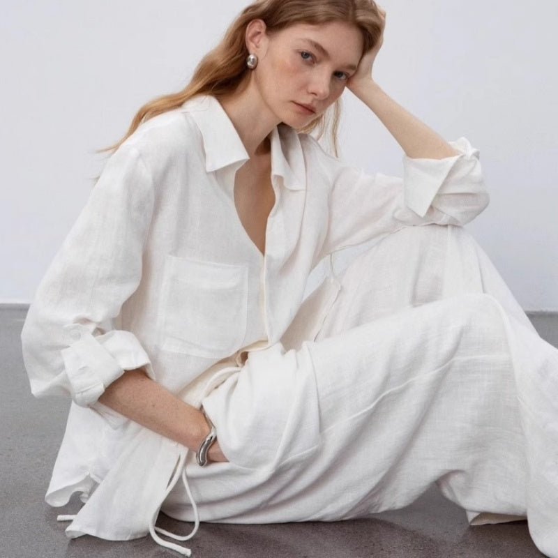Chemisier ample d'été léger en lin blanc pour femme