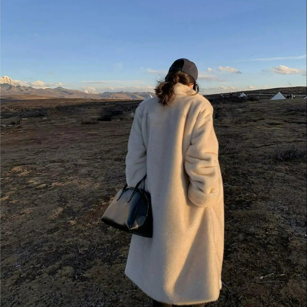 Winter Women's Faux Mink Fur Coat with Stand Collar and Buttons