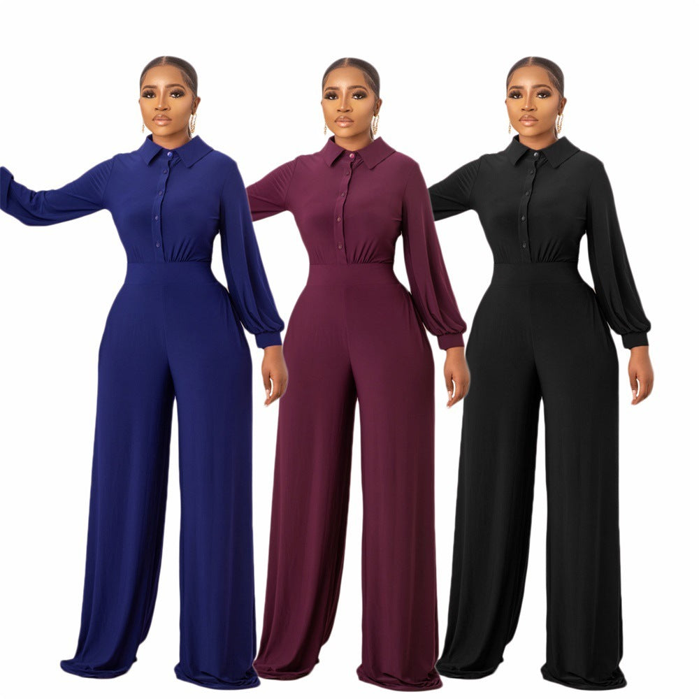 Solid Color Elegant Women's Polyester Jumpsuit with Zipper