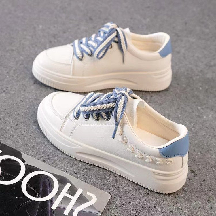 Baskets basses compensées en cuir décontractées pour femmes – Bleu ciel, rose, kaki, tailles 35-40