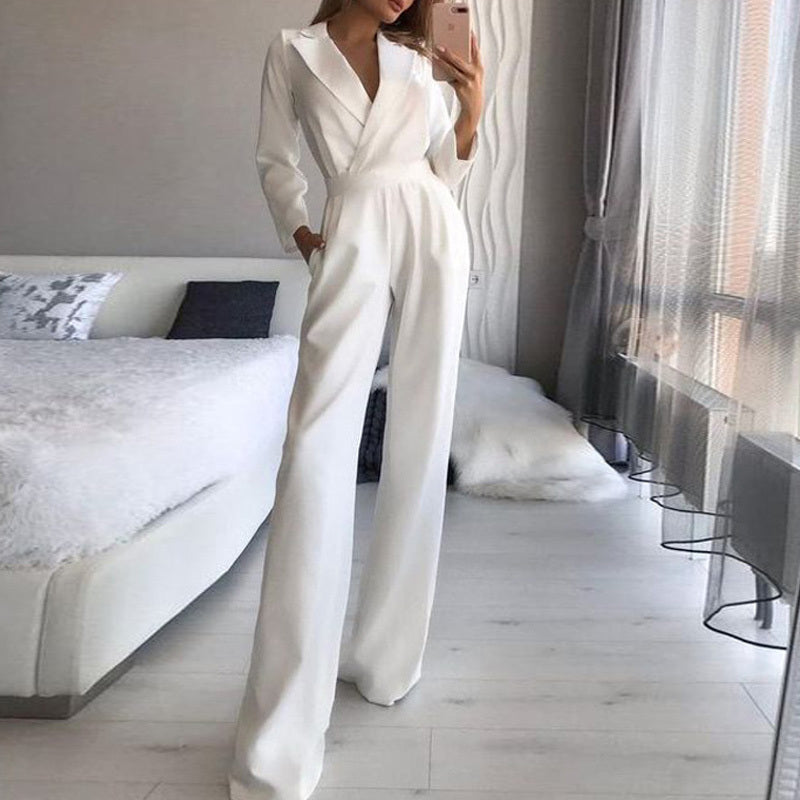Women's Slim Solid Color Polyester Jumpsuit Spring Bodysuit