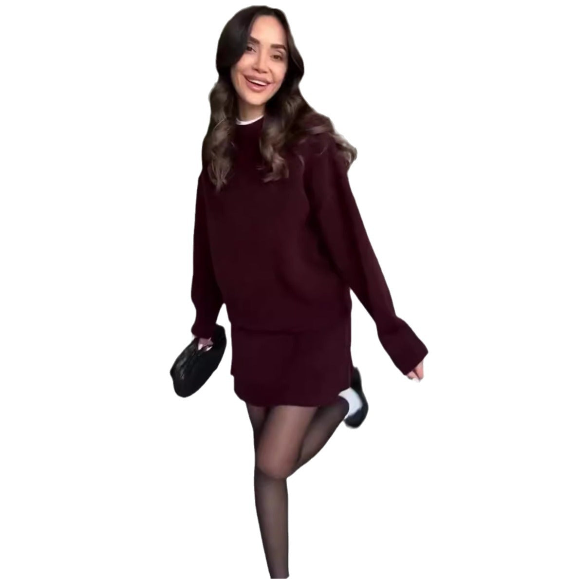 Women’s 2-Piece Knit Sweater Set Long Sleeve Pullover & High Waist Mini Skirt