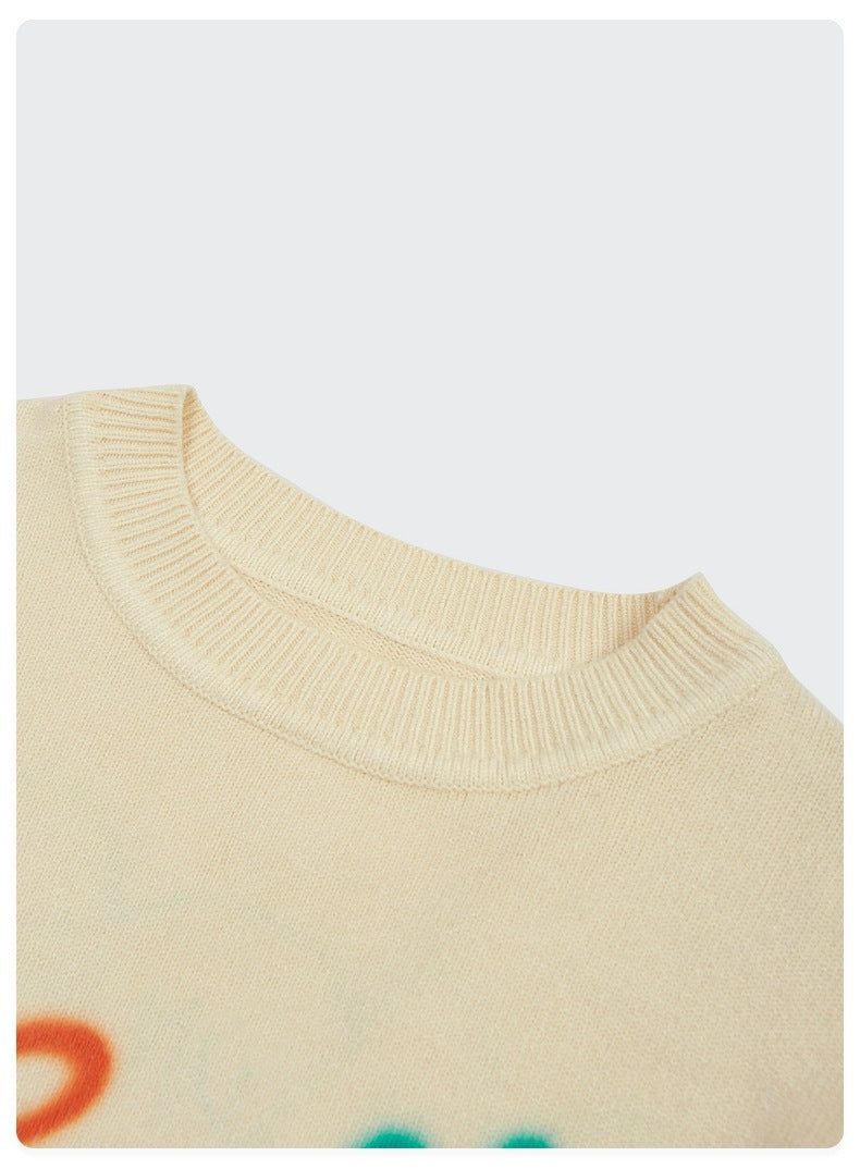 Men's Graffiti Print Loose Knit Sweater in Black & Apricot