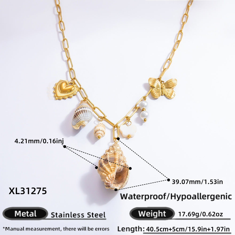 Collier de perles fait main en acier inoxydable 18 carats pour femme