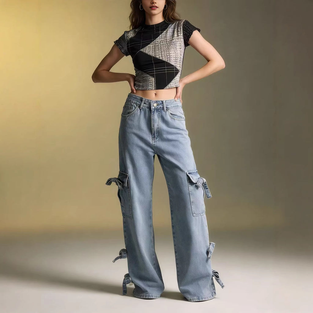 Jean droit femme taille mi-haute bleu clair
