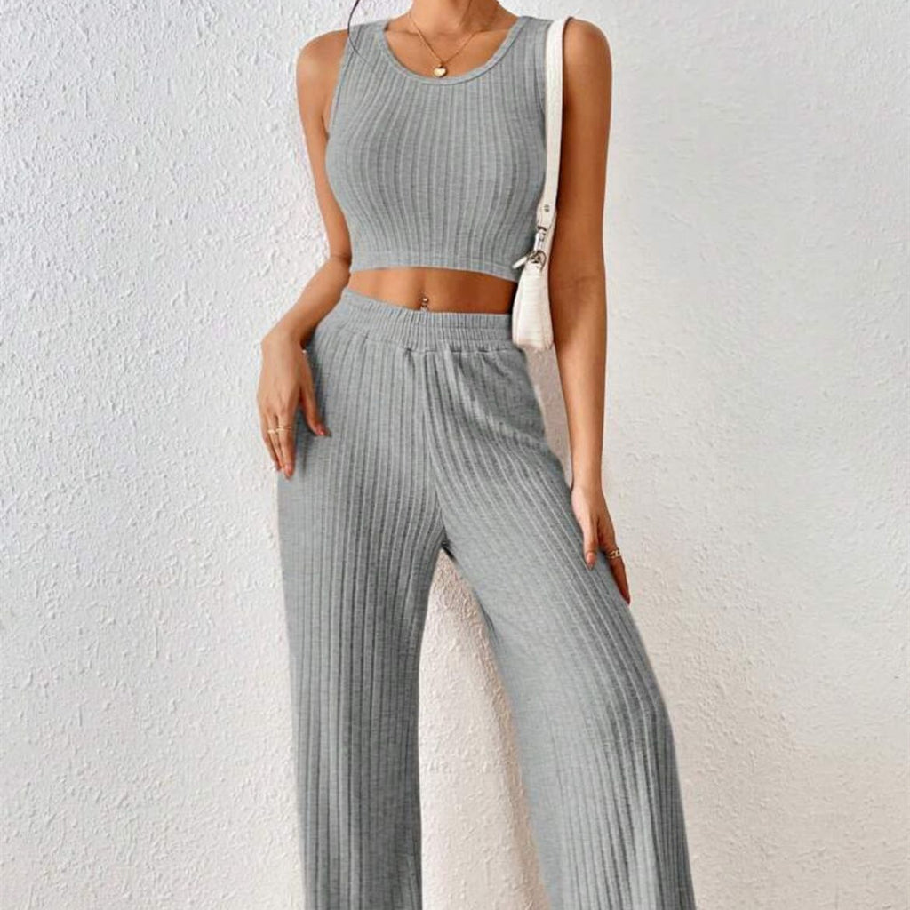 Knitted Vest and High Waist Trousers Suit for Women