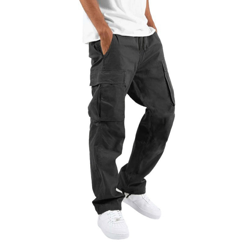 Pantalon Décontracté Multipoches avec Cordon de Serrage en Mélange de Coton