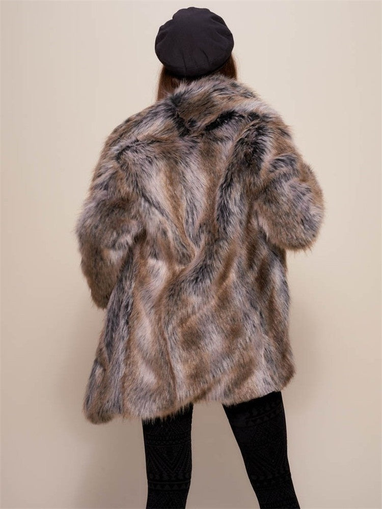 Manteau mi-long en fausse fourrure pour femme, style urbain