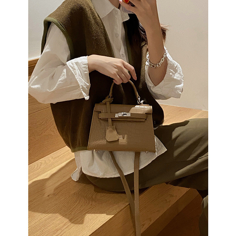 French Niche Stone Pattern Small Kelly Handbag for Women