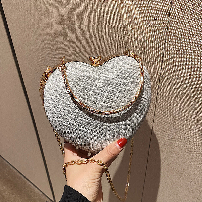 Heart-Shaped Acrylic Crossbody Bag with Chain – Small Peach Handheld 17cm