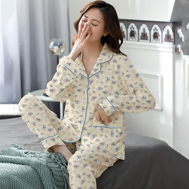 Elegant Women's Autumn Winter Cotton-Like Long Sleeve Two-Piece Pajama Set