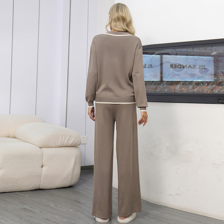 Casual Knitted Two-Piece Wide-Leg Pants for Women