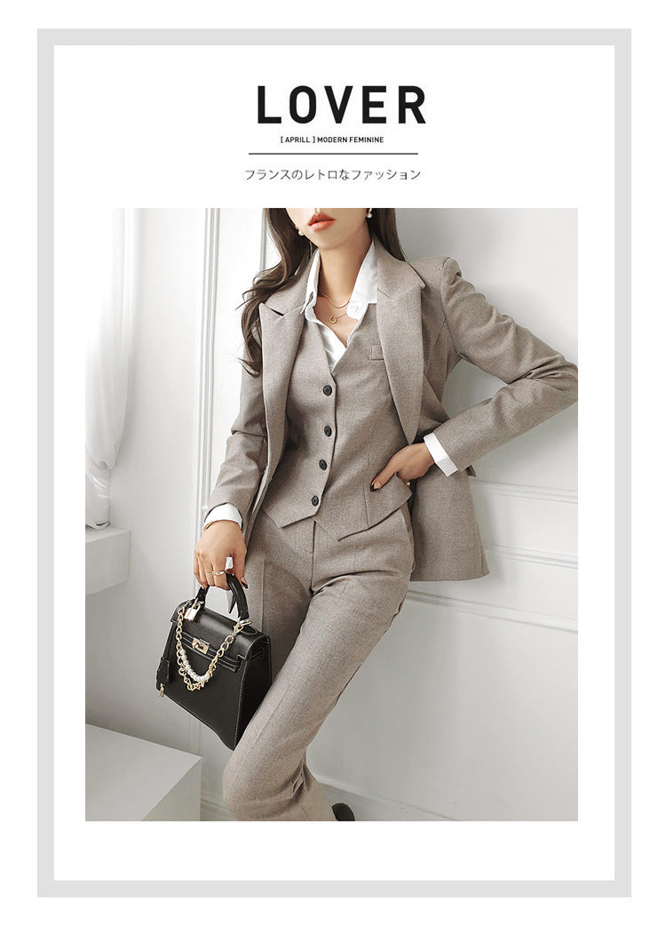Autumn Women's Three-Piece Suit Set - Jacket, Vest & Pants, Cotton Blend, S-XL