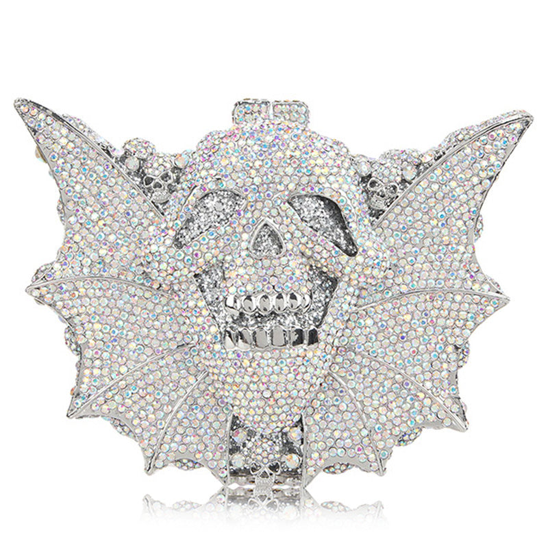 Halloween Crystal Women's Skull Bat Bag 19CM Alloy Evening Clutch