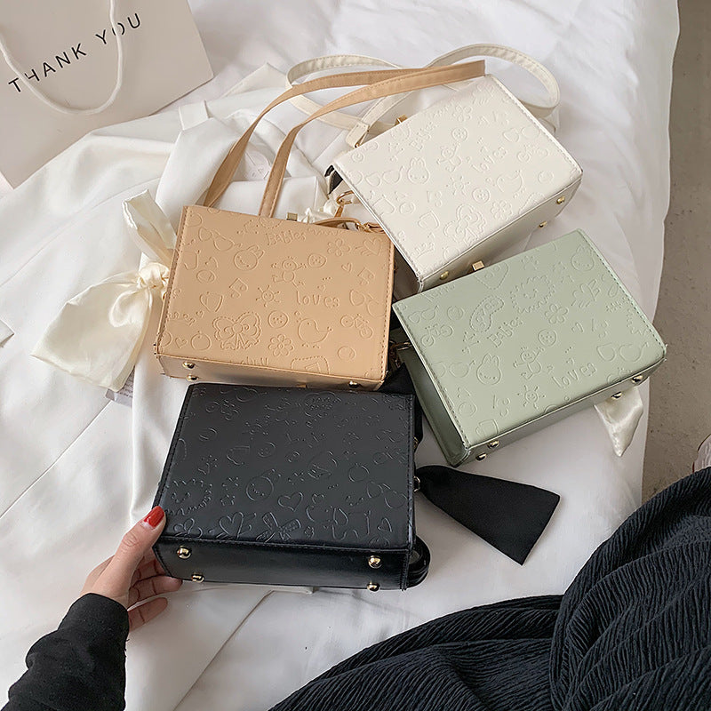 Silk Embossed Square Lock Messenger Shoulder Bag for Women