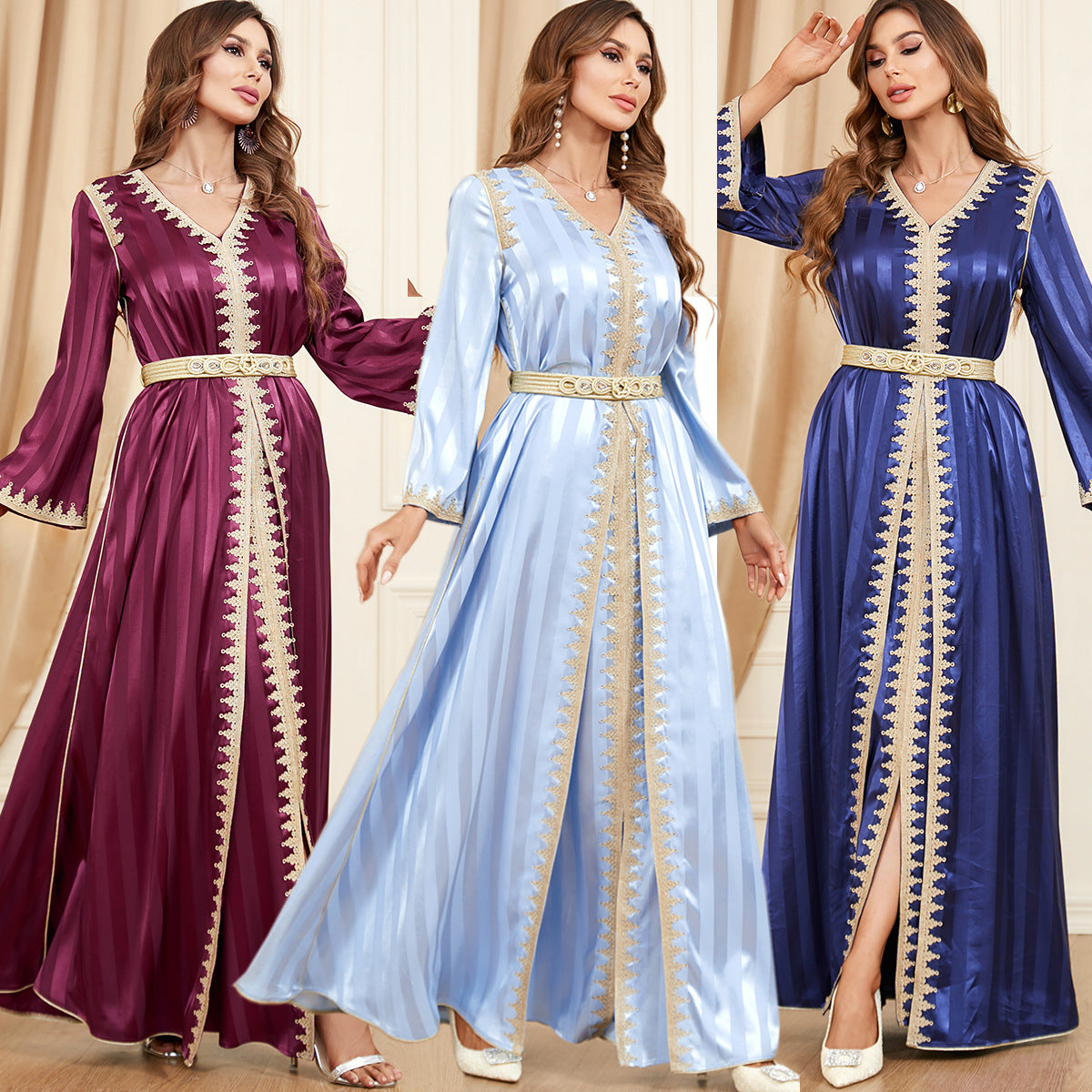 Satin Two-Piece Evening Dress for Arabian Women in Multiple Sizes and Colors