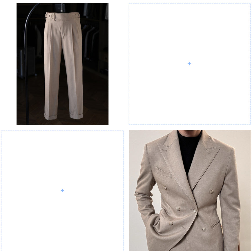 Spring Italian Slim Fit Double Breasted Suit in Tan, Black, Gray, Khaki