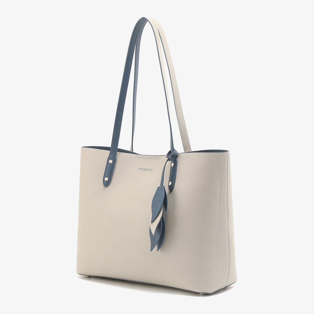 Women's Large Capacity Leather Handbag – Apricot & Black, 28x35x13cm