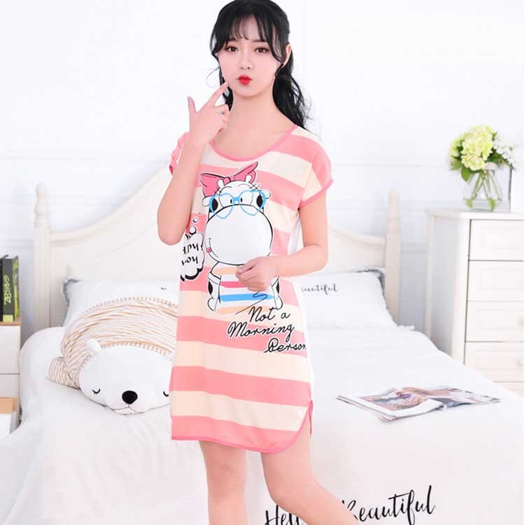 Women's Cartoon Milk Silk Short Sleeve Nightdress One-Piece