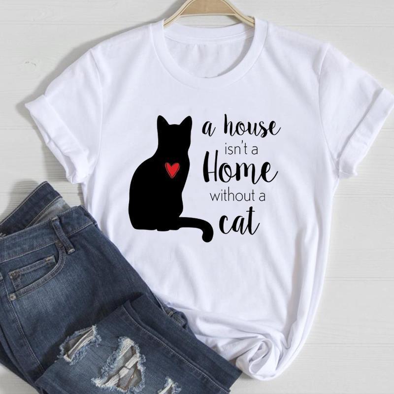 Cute Cat Printed European & American Short Sleeve T-Shirt