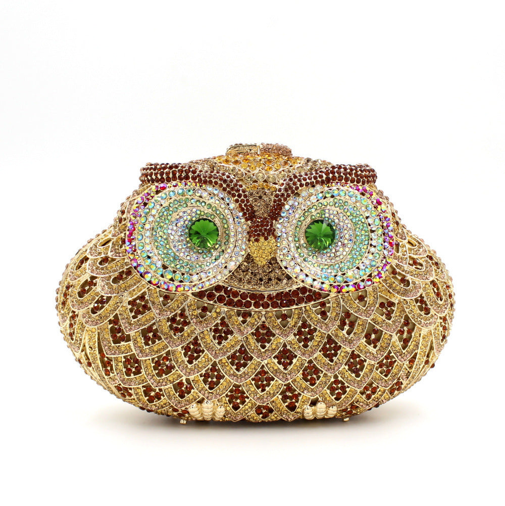 Pochette de soirée européenne et américaine pour femme en forme de hibou avec strass et diamants colorés