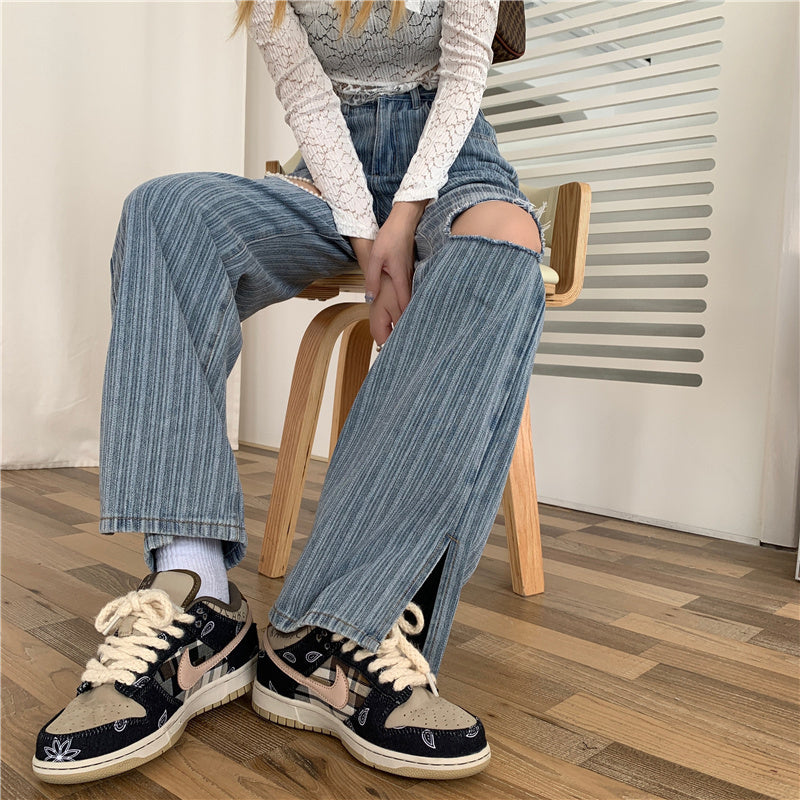 Jean droit slim taille haute pour femme