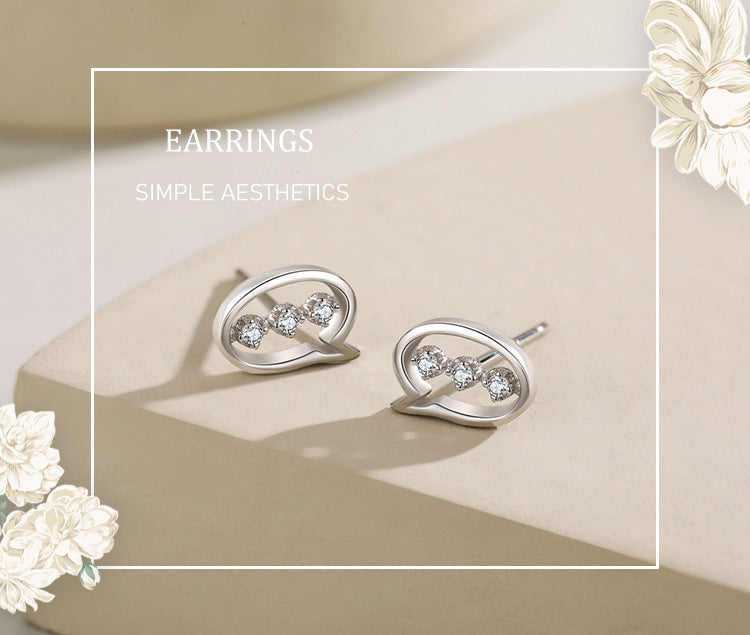 Boucles d'oreilles clous en argent sterling 925 avec zircon et diamant