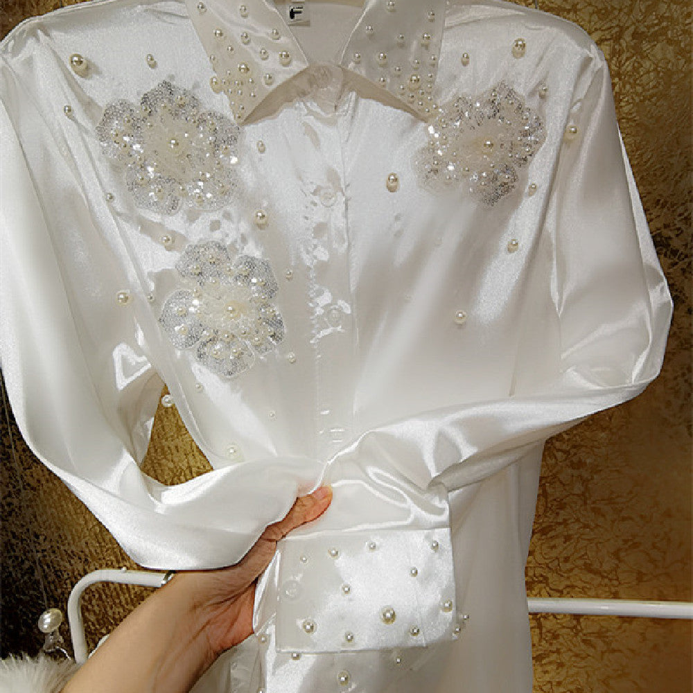 Women's Oversize White Polo Collar Loose Shirt Polyester