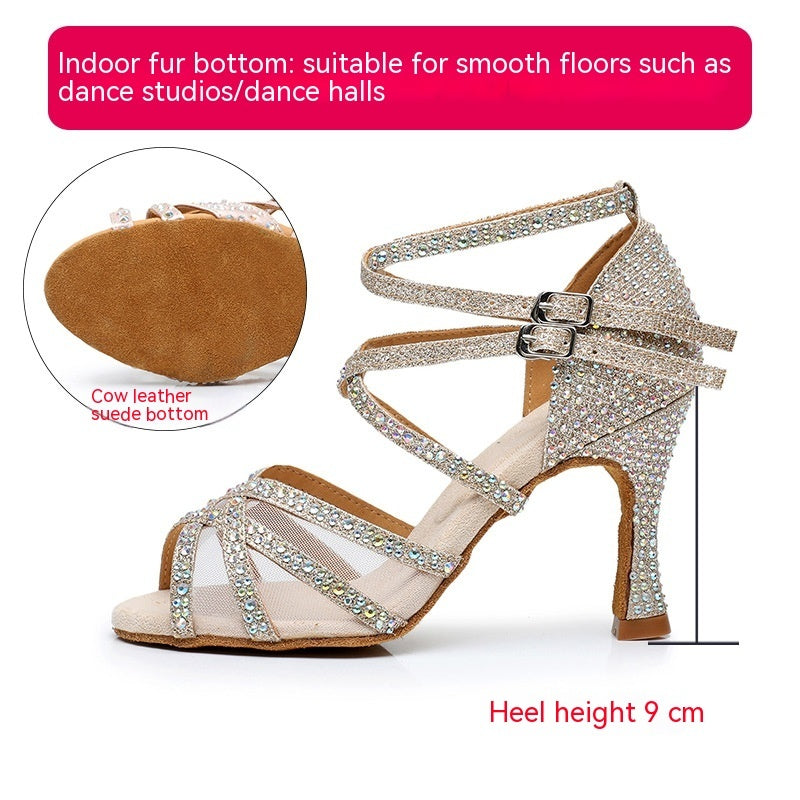 Women's Latin Dance Sandals Soft Bottom Mid-High Heel Indoor