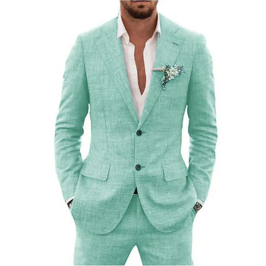 Costume homme coupe ajustée en lin et chanvre pour mariage et soirée